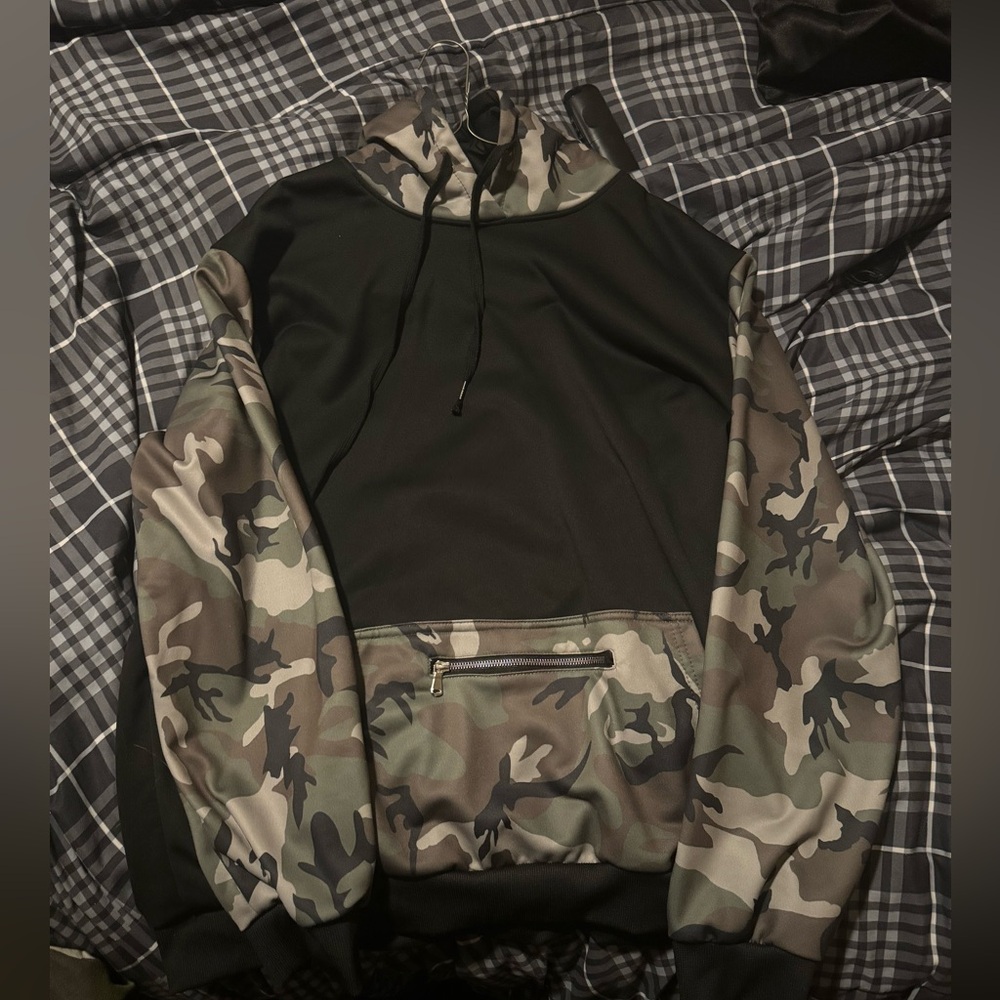 Camo and black hoodie